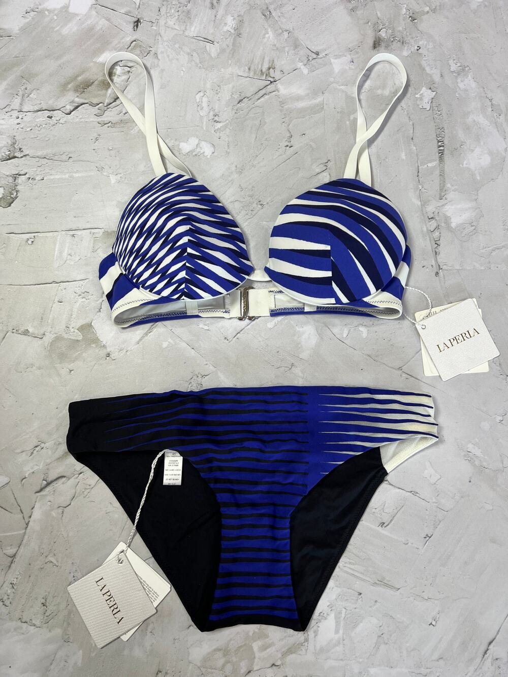 La Perla Voyage Colorblock Underwire Bikini Set SIZE 6 Top 4 Bottom Blue NWT